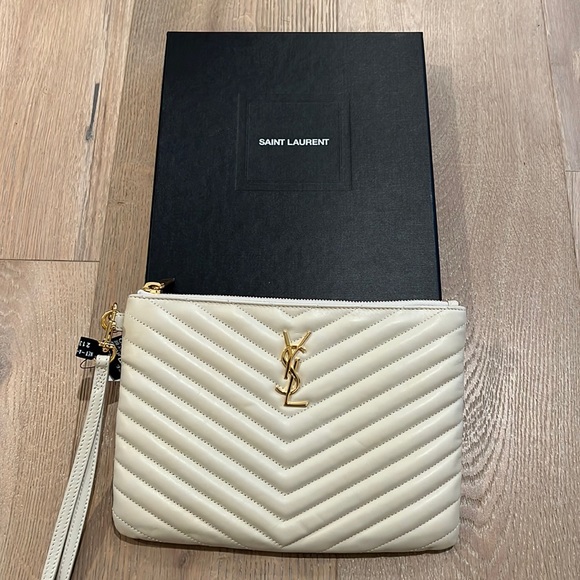 Saint Laurent Bags Nwt Ysl Quilted Leather Monogram Zipper Clutch